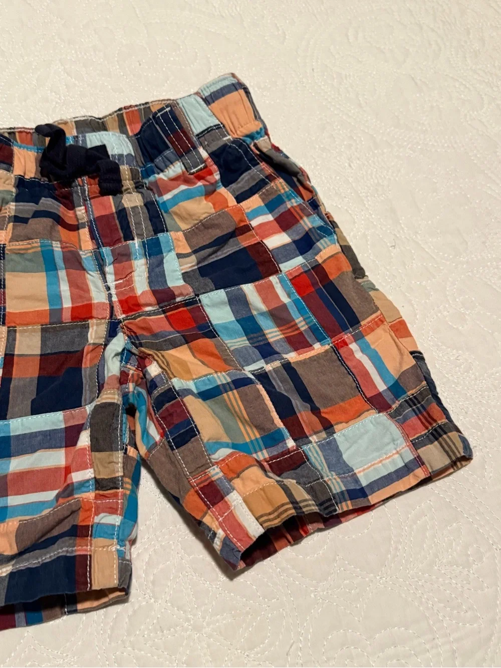 Gymboree Plaid Patchwork Cotton Shorts in Blue, Orange, Tan